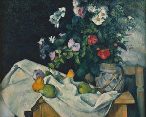 Fiori in un vaso di zenzero e frutta