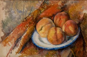 Quattro pesche su un piatto da Paul Cézanne
