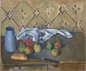Frutta, tovagliolo e brocca di latte