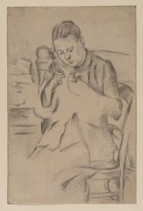 Hortense Fiquet, Madame Cezanne, che cuce, c.1880 (matita su carta) da Paul Cézanne