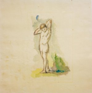 Bagnante in piedi con le braccia incrociate dietro il collo da Paul Cézanne