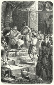 Re Davide riceve emissari dal re Hiram di Tiro (incisione) da Paul Dominique Philippoteaux