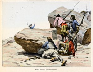 Chouannerie: I Chouan in agguato, fine XVIII secolo - Illustrazione di Emile Boutigny (1853-1929) In "Hoche-Marceau-Desaix" di Théodore Cahu (1854-1928) - Collezione privata - Chouannerie: Illustrazione di Emile Boutigny (1853-1929) per "Hoche-Marceau-Desa