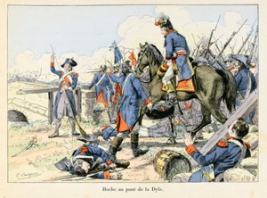 Hoche al ponte della Dyle: Nel marzo 1793, coprendo la ritirata al passaggio della Dyle davanti a Lovanio (Belgio), Lazare Hoche (1768-1797) combatté contro gli austriaci - illustrazione di Emile Boutigny (1853-1929) In "Hoche-Marceau-Desaix" di Théodore da Paul Émile Boutigny