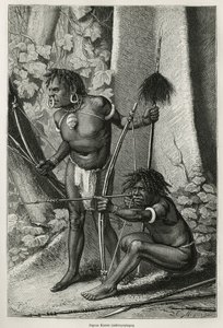 Ritratti di due papuani Karons, antropofagi, incisione di E. Mesples, per illustrare il viaggio in Nuova Guinea di Achille Raffray, incaricato di una missione scientifica dal Ministero della Pubblica Istruzione, nel 1876-1877, pubblicato in Le tour du mond da Paul Eugene (after) Mesples