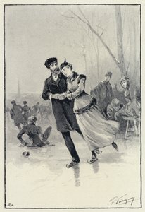 Illustrazione per Anna Karenina: Levin e Kitty sul ghiaccio da Paul Frenzeny