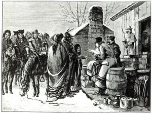 Indiani della riserva che ricevono razioni dagli agenti governativi da Paul Frenzeny