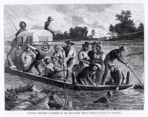 Schizzi occidentali, una piena nel Red River, Texas, illustrazione da 