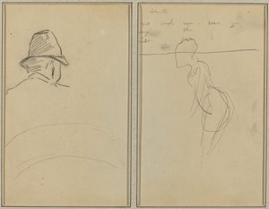 Testa di uomo con cappello, visto da dietro; Una donna in piedi [recto]