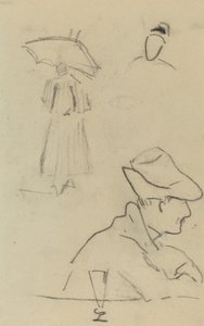 Una Persona che Tiene un Ombrello e un Uomo Seduto con Cappello e Bicchiere da Paul Gauguin