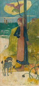 Bretonisches Mädchen beim Spinnen da Paul Gauguin