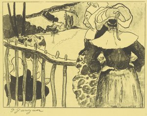 Bretonische Frauen neben einem Zaun da Paul Gauguin