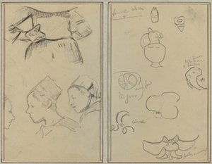 Quattro studi di donne bretoni; Forme e vasi [verso] da Paul Gauguin