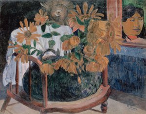 Francese: Nature morte avec des tournesols sur un fauteuil (II) Girasoli da Paul Gauguin