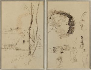 Paesaggio con un cottage; Profilo di ragazzo, profilo di uomo, due donne in un paesaggio e altri cinque studi [verso]