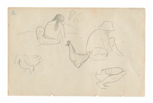 Schizzi di figure sedute e polli (recto), Torso femminile nudo (relativo al dipinto Te a no areois [Il seme degli Areoi]) (verso), dal Carnet de Tahiti (taccuino tahitiano) da Paul Gauguin