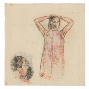 Ragazza tahitiana in pareu rosa da Paul Gauguin