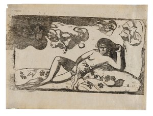 Te arii vahine-opoi (Donna con mango stanco), dalla Suite di stampe su blocchi di legno tardive da Paul Gauguin
