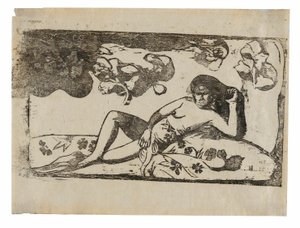 Te arii vahine-opoi (Donna con mango stanco), dalla Suite di stampe su blocchi di legno tardive da Paul Gauguin