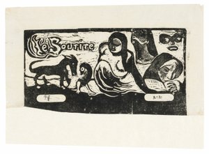 Tre persone, una maschera, una volpe e un uccello, testata per Le sourire da Paul Gauguin