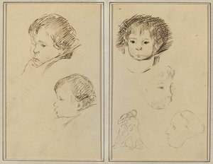 Due Studi della Testa di un Bambino; Due Studi della Testa di un Bambino, una Donna di Profilo e un Uomo che Lotta con un Animale [recto]