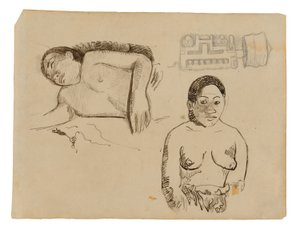 Due donne tahitiane e un orecchino marquesano da Paul Gauguin