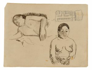 Due donne tahitiane e un tappo per orecchie marchesiano da Paul Gauguin