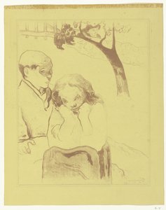 Donna triste seduta accanto a un uomo da Paul Gauguin