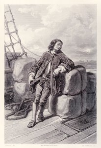 Il capitano Lemuel Gulliver in mare sulla sua nave mercantile, dall