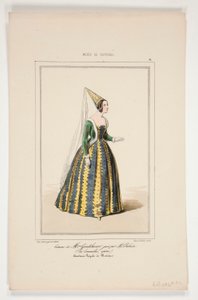 Costume di Mme Gondelaurier, interpretato da Mme Dabadier da Paul Gavarni
