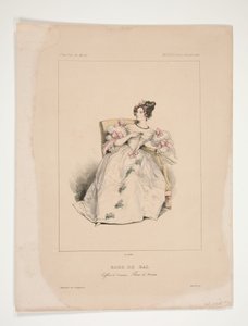 Abito da ballo. Acconciatura Jouenne, fiori di Nattier.