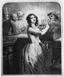 La cameriera al bancone, disegno di Gavarni da Paul Gavarni