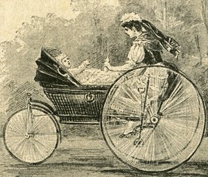 Kinder-Waerterin (tata), illustrazione di Paul Heydel, una carrozzina va come una bicicletta, dalla rivista Ueber Land und Meer. Deutsche Illustrirte Zeitung da Paul Heydel