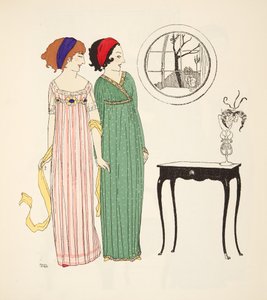 Due abiti da giorno in stile impero da Les Robes de Paul Poiret pub. 1908 da Paul Iribe