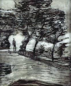 Sentiero del parco, con uomo alto e cane da Paul Klee