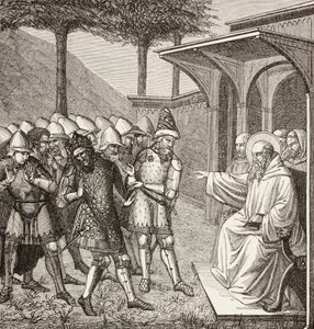 San Benedetto di Nursia rimprovera a Baduila alias Totila, re degli Ostrogoti, di averlo ingannato e gli predice la morte.