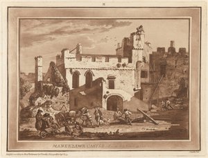 Castello di Manerbawr dal cortile interno da Paul Sandby