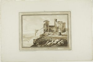 Castello di Manerbawr nel Pembroke Shire, da Dodici vedute in acquatinta da disegni presi sul posto nel Galles del Sud da Paul Sandby