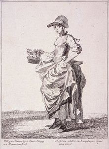 Venditore di mazzi di fiori e libri di memo, Grida di Londra, 1760 da Paul Sandby