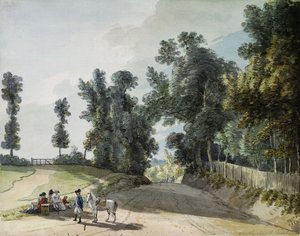 Sulla strada per Tonbridge: Viaggiatori che riposano su una banda lungo la strada da Paul Sandby