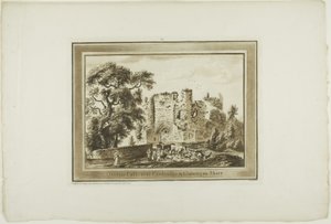 Il castello di St Quintin vicino a Cowbridge, nella contea di Glamorgan, terza lastra di Twelve Views nel Galles meridionale da Paul Sandby
