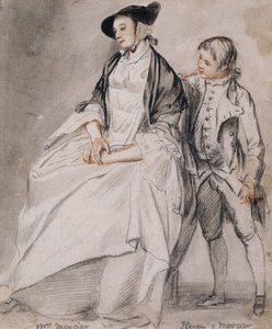 Studio di Mrs Mercier seduta su una sedia, e suo figlio più giovane, Henry Mercier, in piedi dietro di lei da Paul Sandby