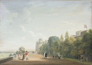 Castello di Windsor: la terrazza nord guardando a est, con figure eleganti, 1803 da Paul Sandby