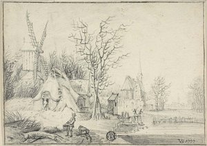 Villaggio con mulino a vento e chiesa da Paul Theodor van Brussel