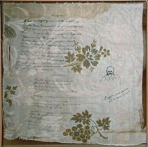 Pezzo di tovaglia su cui Verlaine ha scritto le sue poesie 