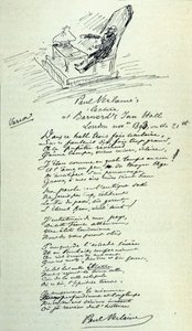 Segno poetico del poeta francese Paul Verlaine (1844-1896) con schizzo del rappresentante durante una lettura. 21/11/1893 da Paul Verlaine