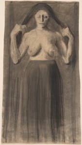 Donna mezza nuda che tiene i capelli separati