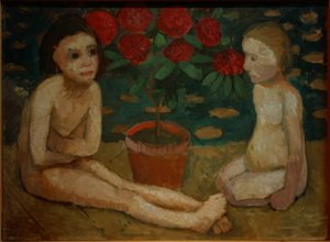Due bambini seduti nudi da Paula Modersohn Becker