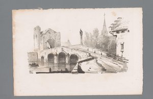 Veduta di un ponte con porta, sullo sfondo una chiesa (Principi di paesaggi)