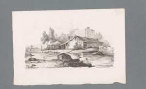 Vista su una casa situata lungo un fiume da Paulus Lauters